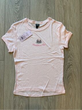 Women's Wild Fable Light Pink "Breakfast in Bed" Graphic Tee - Size M